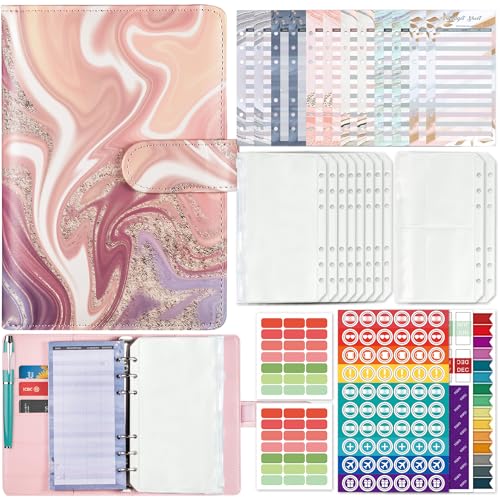 A6 Budgetplaner Ringbuch, Budget Planner mit Challenge Tracker, farbige Trennblätter, Etikettenaufkleber, Sparbuch für Tagebuch, 8 klare Umschläge mit Reißverschluss für Pässe, Quittungen, Fotos, Rosa A6 Budgetplaner Ringbuch, Budget Planner mit Challenge Tracker, farbige Trennblätter, Etikettenaufkleber, Sparbuch für Tagebuch, 8 klare Umschläge mit Reißverschluss für Pässe, Quittungen, Fotos, Rosa von Towonshy