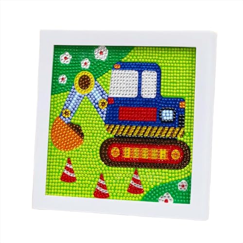 Diamond Painting Kinder ab 6 Jahre 5D DIY Cartoon Diamant Painting Bilder mit Rahmen DIY Cartoon Arts Craft für Home Wand Decor 18x18cm Perlenbilder für Kinder und Mädchen, Erwachsene (Bagger) von Towonshy