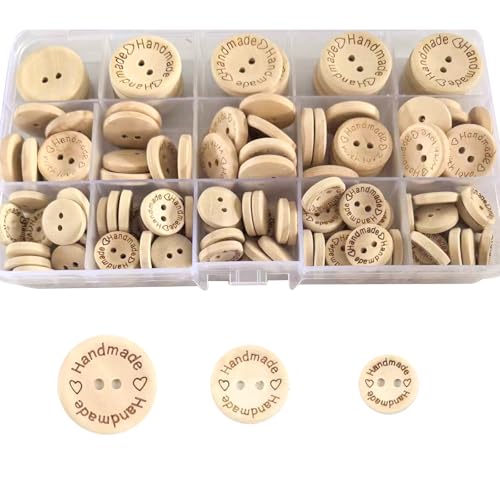 140 Stück Holzknöpfe, natürliche Holzknöpfe für Strickjacken, 15/20/25 mm, handgefertigte Knöpfe, Strickknöpfe für DIY, Nähen, Handwerk, Dekorationen (Stil A) von Toyhood