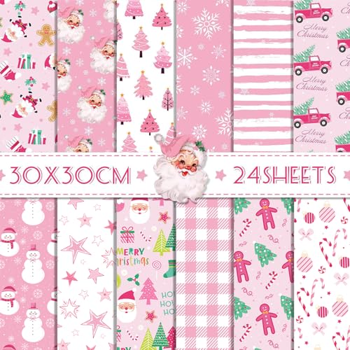 24 Blatt Rosa Weihnachts-Scrapbook-Papier, 12 weihnachtlich Gemusterte Doppelseitige Dekorative Bastelpapiere, Weihnachtsmann-Schneeflocken-Streifen, für DIY-Weihnachtskarten und Bastelprojekte 24 Blatt Rosa Weihnachts-Scrapbook-Papier, 12 weihnachtlich Gemusterte Doppelseitige Dekorative Bastelpapiere, Weihnachtsmann-Schneeflocken-Streifen, für DIY-Weihnachtskarten und Bastelprojekte von Toyhood