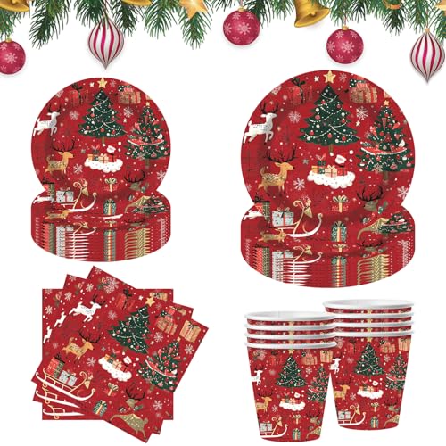 50 Stück Weihnachtsfeier-Geschirr, Weihnachtsparty-Teller, Becher und Servietten, Weihnachtsmann, Schneemann, Weihnachtspapiergeschirr-Set, Pappteller, Servietten, Becher, Set für Weihnachten von Toyhood