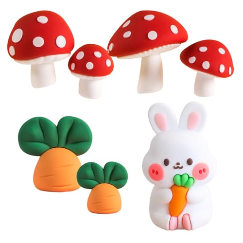 7 Stück Kuchendekoration Hase, 3D Kaninchen Mushrooms Karotte Tiere Cake Topper, Kuchendekoration Happy Birthday für Babyparty, Jungen oder Mädchen von Toyhood