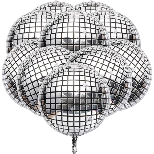 Disco-Ballons, 55,9 cm, Disco-Ballon, 4D, bunte Disco-Ballons, Party-Ballons, Diskotheken, Dekorationen, Ballons für 70er, 80er, 90er, Disco-Party, Hochzeit, Geburtstag, Dekoration, silberfarben, 12 von Toyhood