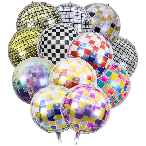 Disco-Ballons, 55,9 cm, Disco-Ballon, 4D, bunte Disco-Ballons, Party-Ballons, Diskotheken, Dekorationen, Luftballons für 70er, 80er, 90er, Disco-Party, Hochzeit, Geburtstag, Dekoration, mehrfarbig, 12 von Toyhood