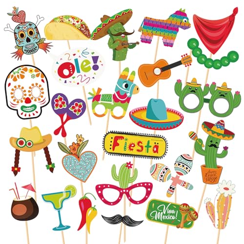 Toyhood 25 Stück Mexiko Fiesta Foto Prop, Cinco de Mayo Party Dekoration Zubehör Karneval Mexikanischer Party Zubehör Fiesta Foto Dekoration Party Thema Mexikanisch von Toyhood