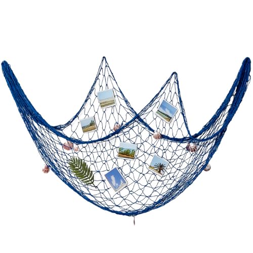 Toyhood Wand Dekoration Fischernetz mit Muscheln, 100x200cm Wand Fischernetz Deko, Strand Themen Maritime Deko Aufhängen Fischnetz Deko, für Karneval Hochzeit Fotografie Bühne Dekoration (Blue) von Toyhood