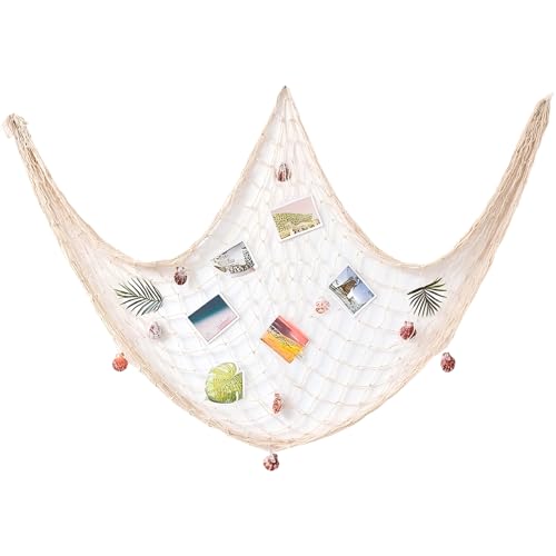 Toyhood Wand Dekoration Fischernetz mit Muscheln, 100x200cm Wand Fischernetz Deko, Strand Themen Maritime Deko Aufhängen Fischnetz Deko, für Karneval Hochzeit Fotografie Bühne Dekoration (White) von Toyhood