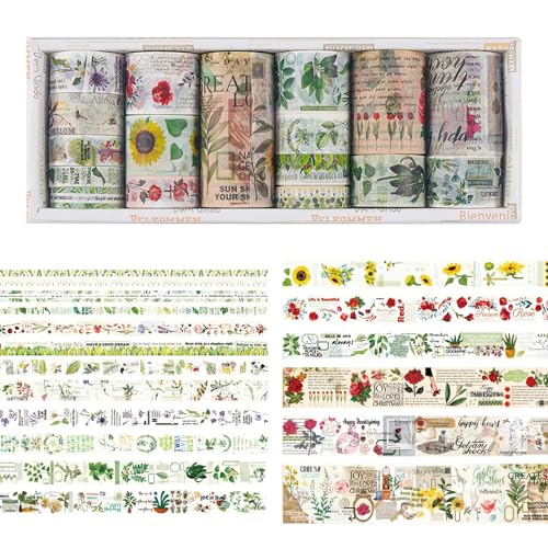 Toyhood Washi Tape, 18 Rollen Washi Klebeband Set Blume Dekorative Masking Tape Scrapbooking Tape für DIY Kunsthandwerk Geschenkverpackungen Scrapbooking Bullet Journal (Style-A) von Toyhood