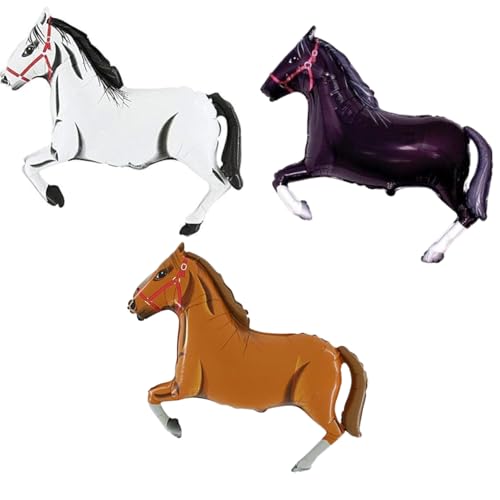 Toyland® 3er-Pack – 86 cm (34 Zoll) große Folienballons mit Pferdemotiv in Weiß, Braun und Schwarz – Partyballons für Kinder von Toyland