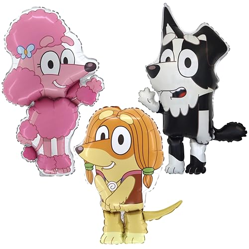 Toyland® 3er-Pack Bluey Folienballons – 35" Mackenzie, 36" Coco & 31" Indy – Kinderparty-Dekoration von Toyland