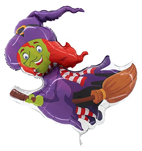 Toyland® 71,1 cm fliegende Hexe auf Besen Halloween-Folien-Heliumballon – Halloween-Party-Dekorationen von Toyland