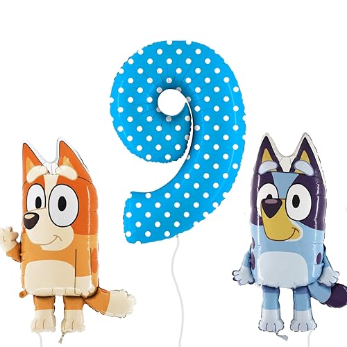 Toyland® Bluey & Bingo Folienballon-Set – 2 x 32-Zoll-Charakterballons und 1 x 40-Zoll-Punktty-Zahlenballon – Partydekorationen für Kinder von Toyland