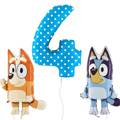 Toyland® Bluey & Bingo Folienballon-Set – 2 x 32-Zoll-Charakterballons und 1 x 40-Zoll-Zahlenballon – Partydekorationen für Kinder von Toyland