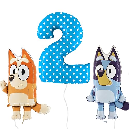 Toyland® Bluey & Bingo Folienballon-Set – 2 x 32-Zoll-Charakterballons und 1 x 40-Zoll-Punktty-Zahlenballon – Partydekorationen für Kinder von Toyland