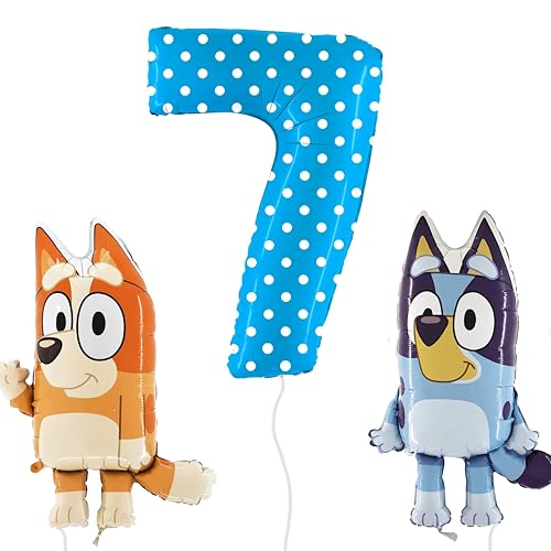 Toyland® Bluey & Bingo Folienballon-Set – 2 x 32-Zoll-Charakterballons und 1 x 40-Zoll-Punktty-Zahlenballon – Partydekorationen für Kinder von Toyland