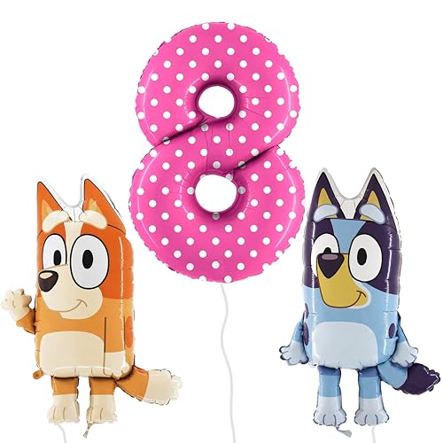 Toyland® Bluey & Bingo Folienballon-Set – 2 x 32-Zoll-Charakterballons und 1 x 40-Zoll-Punktty-Zahlenballon – Partydekorationen für Kinder von Toyland