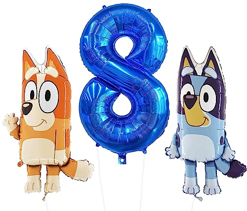 Toyland® Bluey & Bingo Folienballon-Set – 2 x 32-Zoll-Charakterballons und 1 x 40-Zoll-Zahlenballon – Partydekorationen für Kinder von Toyland