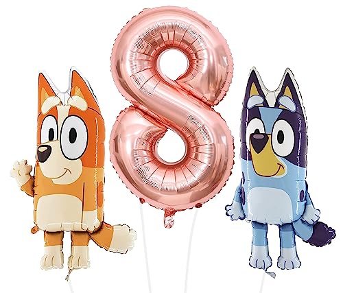 Toyland® Bluey & Bingo Folienballon-Set – 2 x 32-Zoll-Charakterballons und 1 x 40-Zoll-Zahlenballon – Partydekorationen für Kinder von Toyland