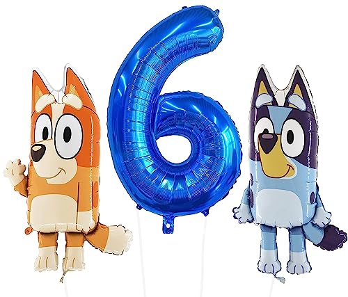 Toyland® Bluey & Bingo Folienballon-Set – 2 x 32-Zoll-Charakterballons und 1 x 40-Zoll-Zahlenballon – Partydekorationen für Kinder von Toyland