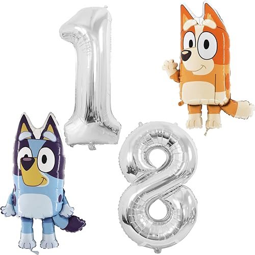Toyland® Bluey & Bingo Folienballon-Set, 5,1 x 81,3 cm große Charakterballons und 1 x 101,6 cm Zahlenballon, Party-Dekorationen für Erwachsene von Toyland