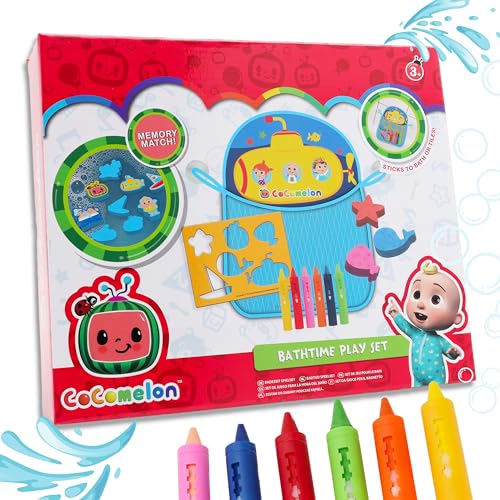 Toyland® Cocomelon Bathtime Playset mit Memory Match Game & Crayon & Stencil Set – Badespielzeug – Geeignet ab 3 Jahren von Toyland