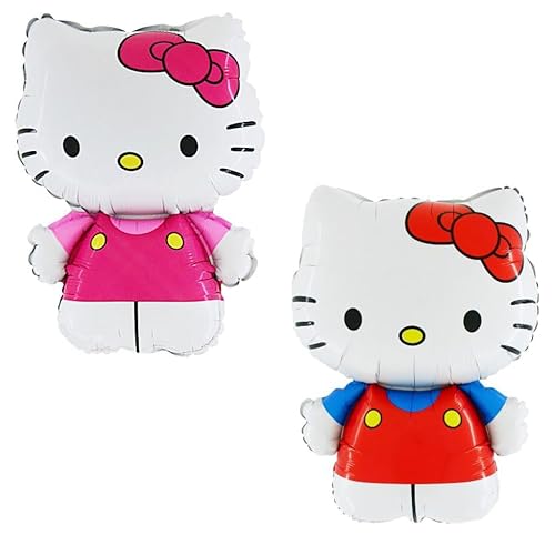 Toyland® Hello Kitty Folienballon-Set, 1 x 75cm große Figur in Rosa und 1 x 75 cm Figur in Rot und Blau, Kinderparty-Dekorationen von Toyland