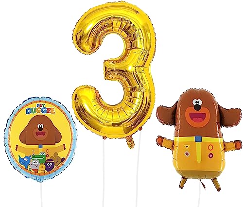 Toyland® Hey Duggee Folienballon-Set – 1 x 25 Zoll großer Ballon in Charakterform, 1 x 18 Zoll runder Folienballon und 1 x 40 Zoll großer Zahlenballon – Partydekorationen für Kinder von Toyland
