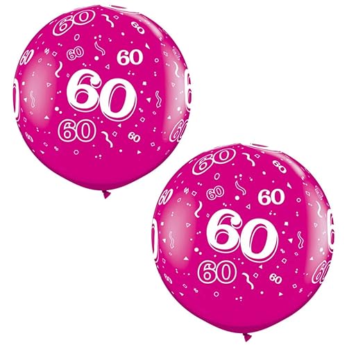 Toyland® Packung mit 2 – 90 cm (3 Fuß) riesigen rosa Latexballons mit 60-Aufdruck – Partydekorationen zum 60. Geburtstag/Jubiläum von Toyland
