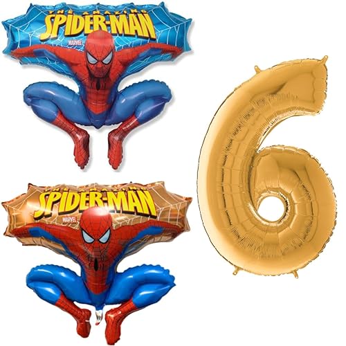 Toyland® Spiderman-Folienballon-Set – 2 x 32-Zoll-Charakterballons und 1 x 40-Zoll-Zahlenballon – Partydekorationen für Kinder von Toyland