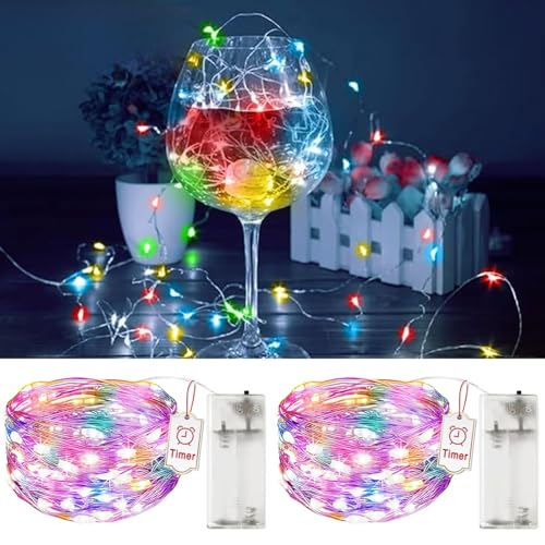 2 Stück LED Lichterkette mit Timer, 2M 20LEDs Farbige Lichterketten Batteriebetrieben, IP65 Wasserdicht, Innen/Außen Lichterkette für Weihnachten, Schlafzimmer, Party, Hochzeit, Baumdekoration von Toyone