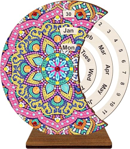 Toyone Diamond Painting Holz-Kalender | Bastelset für Kinder ab 6-12 Jahre | Geschenk für Mädchen | Mit Flexiblem Drehmechanismus & Datumsaufzeichnung | DIY Kalender zum Basteln (Stechapfelblüte) von Toyone