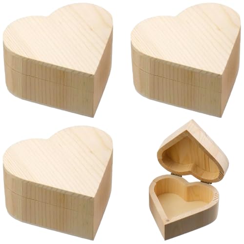 4 Stück herzförmige Holz-Geschenkbox, Kiefernholz, Bastelbox, unlackiert, mit Scharnierdeckel und Adsorptivverschluss, DIY Andenken-Box von Toyosport