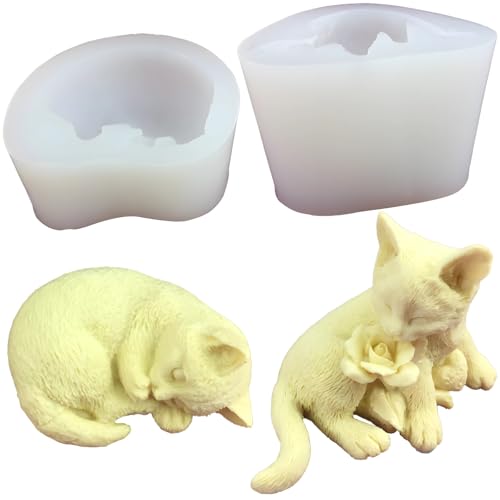 Katzen-Silikonformen, Harz- und Kerzenformen zum Basteln, Silikon-Seifenformen für Seifenherstellung, einfaches Herauslösen, niedliche Katzenform für selbstgemachte Kunst, 2 Stück Katzen-Silikonformen, Harz- und Kerzenformen zum Basteln, Silikon-Seifenformen für Seifenherstellung, einfaches Herauslösen, niedliche Katzenform für selbstgemachte Kunst, 2 Stück von Toyosport