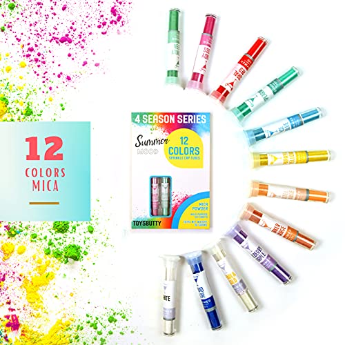 ToysButty 12 Farben Mica Pulver Kit für Epoxidharz-Pigmentset Seifenfarben, blumige Farben Tuben aufbewahrt, Make Up, Lipgloss, Badebomben, Kunstharzfarbstoff Sommer in der 4-Jahreszeiten-Kollektion von ToysButty