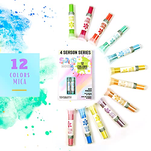 ToysButty 12 Farben Mica Pulver für Epoxidharz-Pigmentset Seifenfarben, blumige Farben in Tuben aufbewahrt, Make Up, Lipgloss, Kunstharzfarbstoff Frühlingsstimmung in der 4-Jahreszeiten-Kollektion von ToysButty