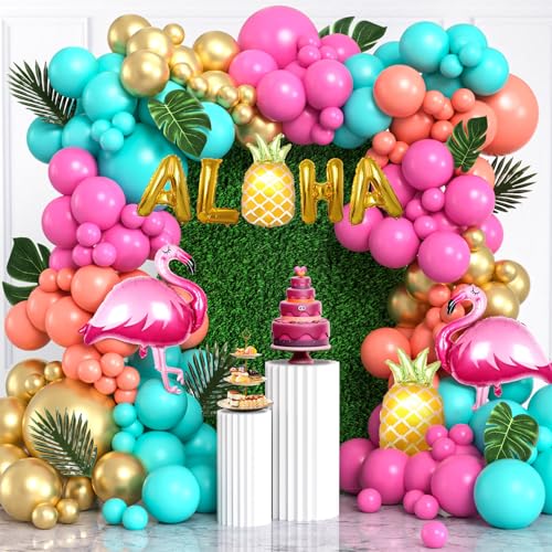 160stk Hawaii Geburtstagsdeko Flamingo Luau Party Deko Luftballons ALOHA Ananas Helium Ballons Palmenblätter Sommer Beach Party Zubehör Tropischen Deko Geburtstag Garten Deko für Jungen Mädchen Kinder von Toyssa