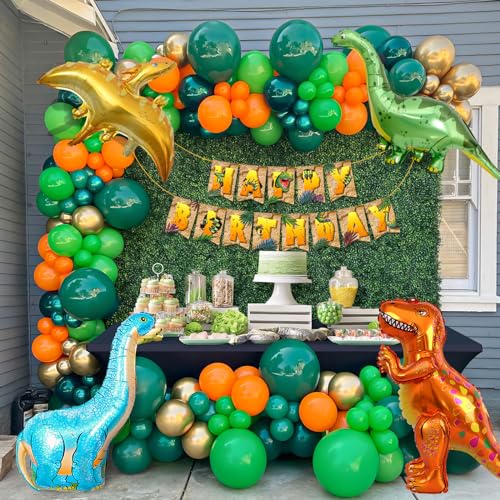 Toyssa Dino Geburtstagsdeko 125 Stück Dinosaurier Party Deko mit Luftballons Geburtstag,Happy Birthday Girlande,Kindergeburtstag Dekoration Dschungel Party Zubehör für Kinder Jungen von Toyssa