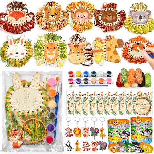 Toyssa Dschungel Tiere Mitgebsel Kindergeburtstag mit Bastelset Silikonarmband Schlüsselanhänger Dankeskarten, Safari Holz Basteln Gastgeschenke Jungen Mädchen Geburtstag Party von Toyssa