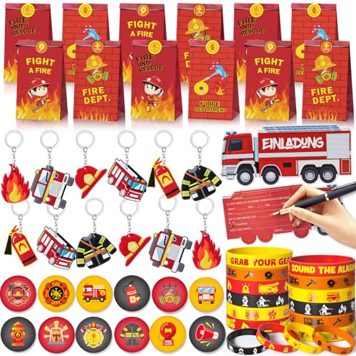 Toyssa Feuerwehrmann Party Mitgebsel Kindergeburtstag mit Einladungskarten Abzeichen Schlüsselanhänger, Feuerwehr Spielzeug Give Aways Kindergeburtstag Gastgeschenke Pinata Füllung für Jungen Kinder Toyssa Feuerwehrmann Party Mitgebsel Kindergeburtstag mit Einladungskarten Abzeichen Schlüsselanhänger, Feuerwehr Spielzeug Give Aways Kindergeburtstag Gastgeschenke Pinata Füllung für Jungen Kinder von Toyssa