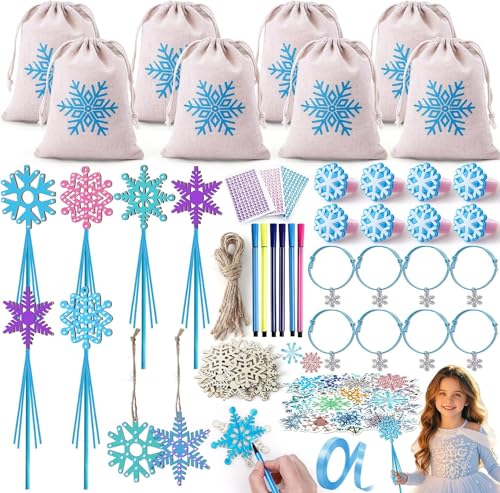 Toyssa Frozen Party Mitgebsel Kindergeburtstag mit Elsa Zauberstab Bastelset Aquarellstifte Kordelzugbeutel Schneeflocke Armbänder Ring Aufkleber Frozen Prinzessin Give Aways Eiskönigin Gastgeschenke von Toyssa