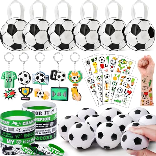 Toyssa Fußball Party Mitgebsel Kindergeburtstag Gastgeschenke mit Geschenktüten Stressball Schlüsselanhänger Silikonarmband, Fussball Give Aways Mitbringsel Kindergeburtstag für Kinder Jungen Mädchen von Toyssa