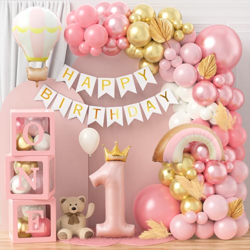 Toyssa Geburtstagsdeko 1 Jahr Mädchen Rosa, Deko 1. Geburtstag Mädchen mit Ballonbox Folienballons Happy Birthday Girlande, Luftballon Girlande Rosa für Erster Geburtstag Kinder Toyssa Geburtstagsdeko 1 Jahr Mädchen Rosa, Deko 1. Geburtstag Mädchen mit Ballonbox Folienballons Happy Birthday Girlande, Luftballon Girlande Rosa für Erster Geburtstag Kinder von Toyssa