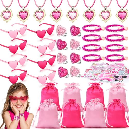 Toyssa Rosa Mitgebsel Kindergeburtstag Gastgeschenke mit Partybrille Geschenktüte Halskette Armband Ring Aufkleber, Pinata Füllung Give Aways Mitbringsel Kindergeburtstag für Kinder Mädchen von Toyssa