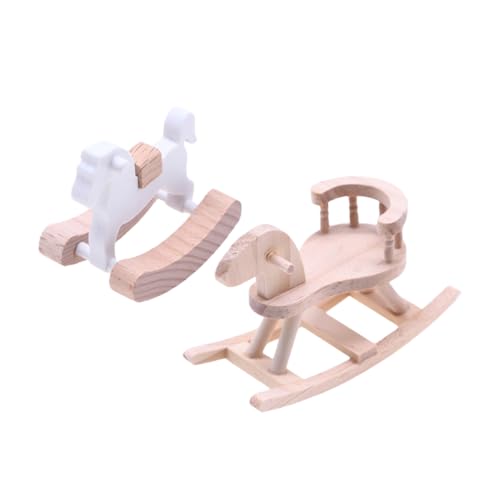 2Stücke Unbehandeltes Holz Schaukelpferd Dekoration für Puppenhaus Tischdeko Tortenaufsatz Langlebig und Sicher Erhältlich von Toyvian