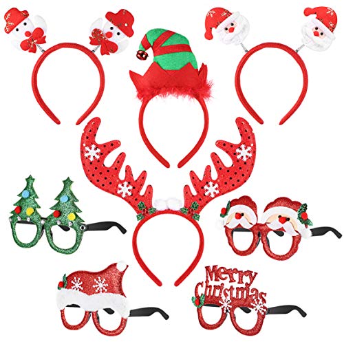 4pcs Weihnachten Stirnbänder mit 4pcs Brille entzückendes Foto Requisiten für Christma Partykarnevalsbedarf von Toyvian