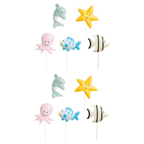 Toyvian 10 Stk Kuchendekoration Hochzeits-cupcake-topper Tortenaufleger Mit Meeresmotiven Dessert-topper Cupcake-ornamente Ocean-party-zubehör Fisch Mini-figur Harz Ozean Kamm von Toyvian