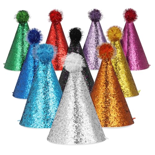 Toyvian 10 Stück Partyhüte Verstellbare Geburtstagsmützen Bunten Farben für Erwachsene und Zubehör für Feiern Halloween und Karneval aus Leichtem Gefertigt von Toyvian