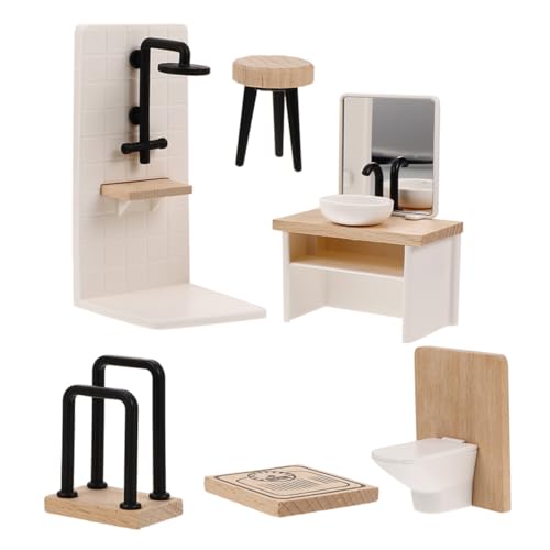 Toyvian 12 Miniatur-puppenhausmöbel Aus Holz Puppenhaus-badezimmerset Waschbecken Dusche Toilette Kommode Hocker Zur Dekoration Toyvian 12 Miniatur-puppenhausmöbel Aus Holz Puppenhaus-badezimmerset Waschbecken Dusche Toilette Kommode Hocker Zur Dekoration von Toyvian