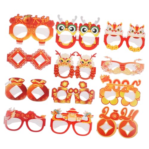 Toyvian 12 Stück Teiliges Drachenjahr Partybrillen aus Papier Lustige Fotorequisiten für Neujahrsfeiern Festliche Brillen als Party Dress Up Accessory für Erwachsene von Toyvian