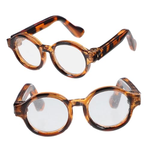Toyvian 2 Paare Puppe Mini-Brille Puppenbrille Kleine Brille Kostümzubehör Für Minipuppen Lesebrille Für Puppen Miniatur-Sonnenbrillen-Requisiten Kleine Puppensonnenbrille Leopard Plastik von Toyvian
